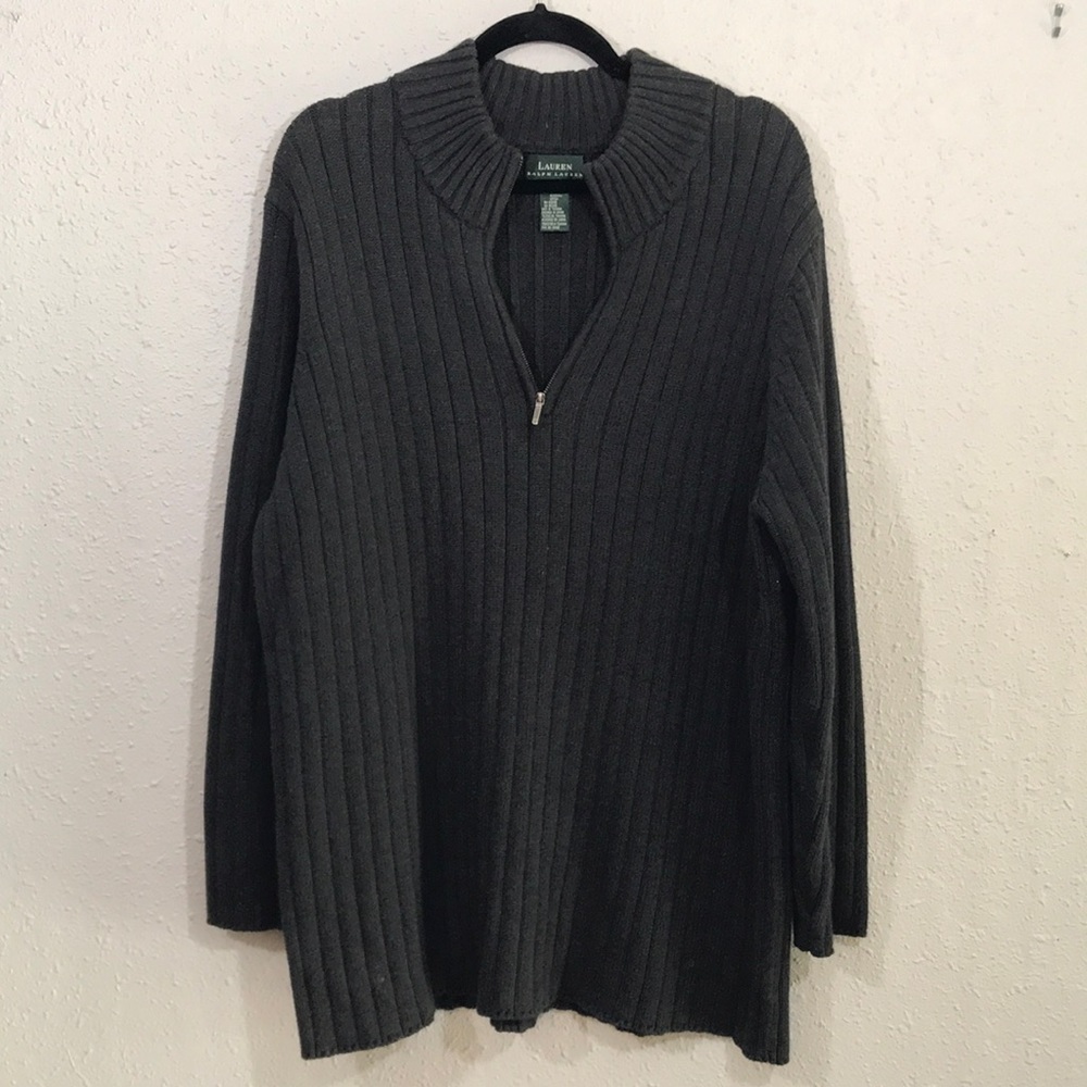 Lauren Ralph Lauren Deep Gray Quarter Zip Cable Knit Sweater size 3X